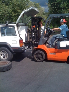 A forklift in the Jeep?